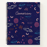 Space And Planets Doodle In Blue Personalized Notebook at Zazzle