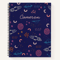 Space and Planets Doodle in Blue Personalized