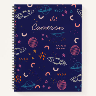 Space and Planets Doodle in Blue Personalized Notebook