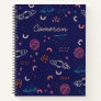 Space and Planets Doodle in Blue Personalized Notebook