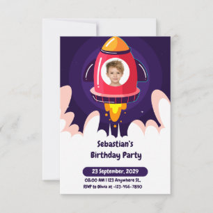 Space and Spaceship Photo Kids Birthday Invitation