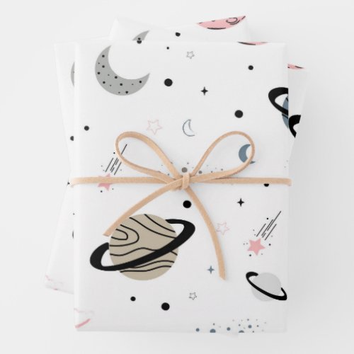  Space and Stars Pattern  Wrapping Paper Sheets
