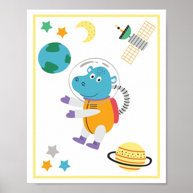 Space Animals Art Print Hippo (Front)