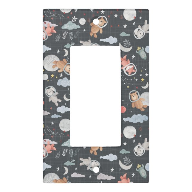 Space animals - dark steel blue texture light switch cover (Front)