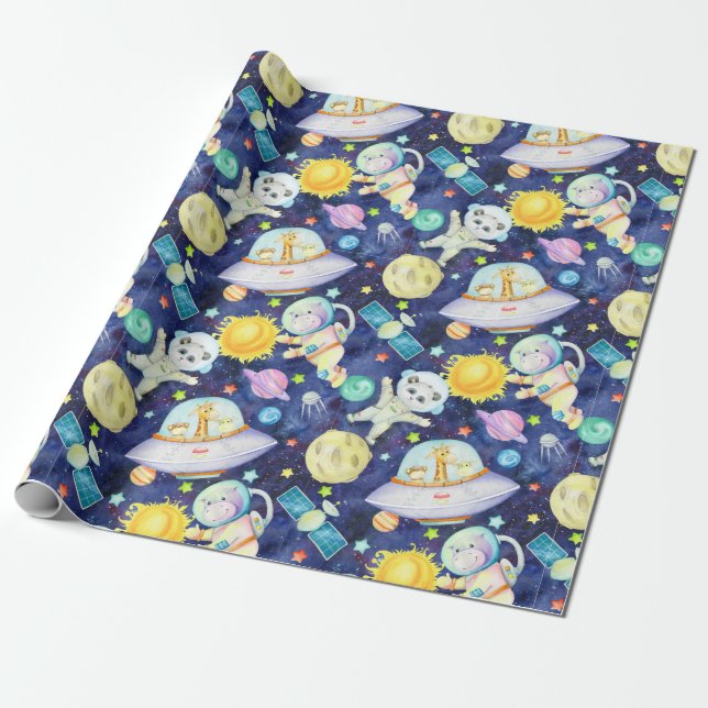 Space Animals Wrapping Paper (Unrolled)