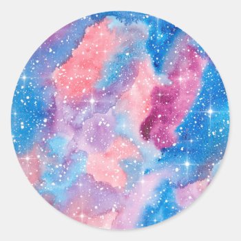 Space Art Watercolor Galaxy Classic Round Sticker by LuaAzul at Zazzle