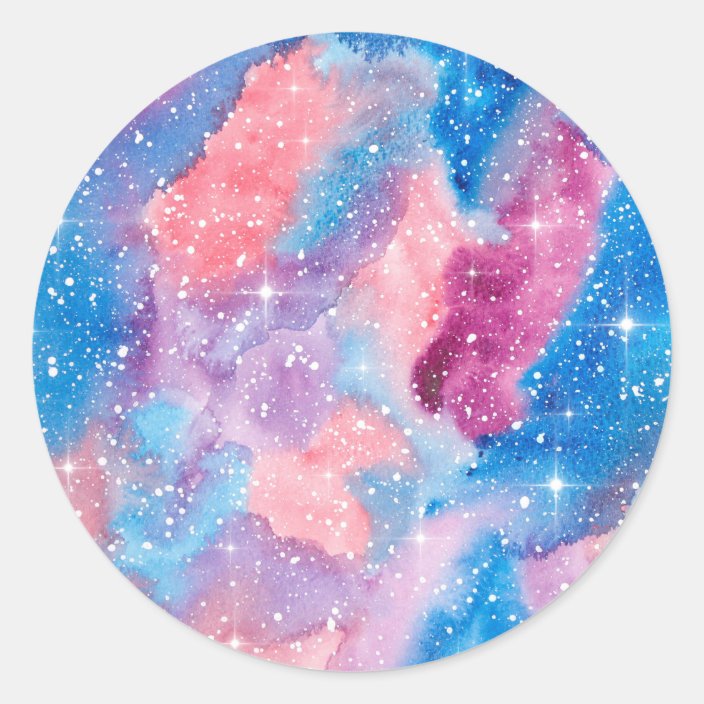 Space Art Watercolor Galaxy Classic Round Sticker Zazzle Com