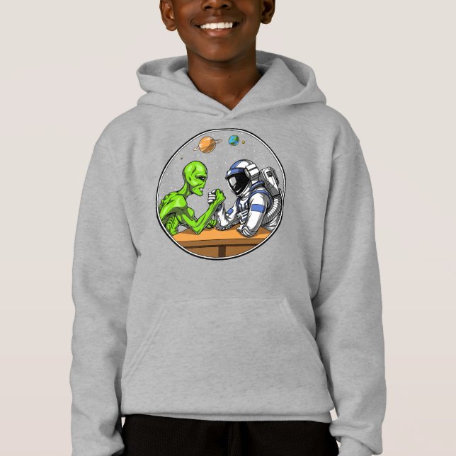 Space Astronaut Alien Arm Wrestling Funny Cosmic Hoodie (Front)