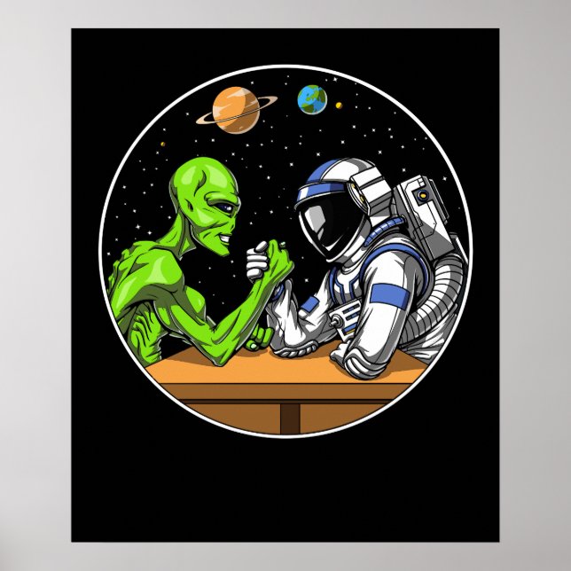 Space Astronaut Alien Arm Wrestling Funny Cosmic Poster (Front)