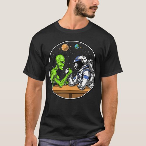 Space Astronaut Alien Arm Wrestling Funny Cosmic T_Shirt