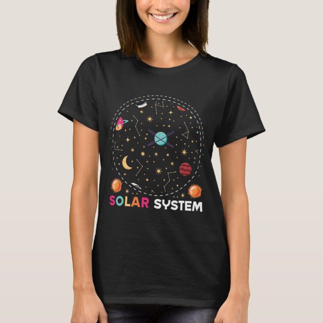 Space astronaut and rocket  solar system T-Shirt (Front)