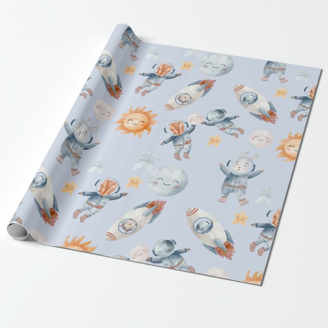 Space Astronaut Animals Planet  Wrapping Paper (Unrolled)