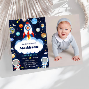 Space Astronaut Any Age Birthday Party Photo Invitation