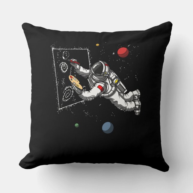 Space Astronaut Art Painter Cosmic Galaxy Artist Throw Pillow (Front)