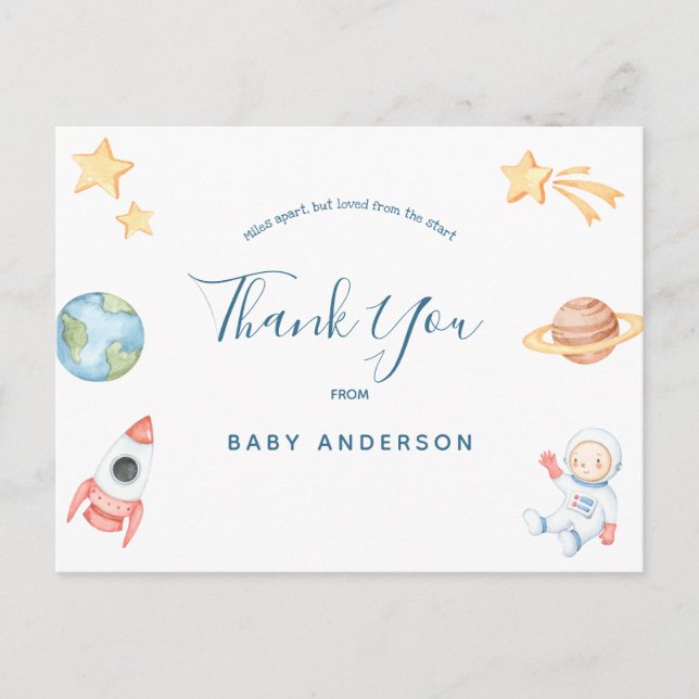 Space Astronaut Baby Shower Thank You Postcard (Front)