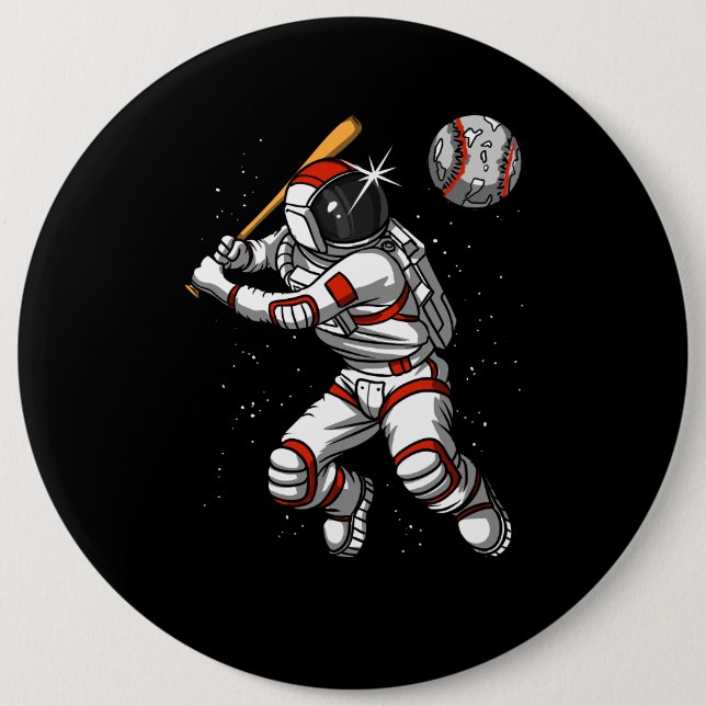 Space Astronaut Baseball Player Cosmic Planet Button (Front)