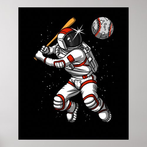 Space Astronaut Baseball Player Cosmic Planet Poster