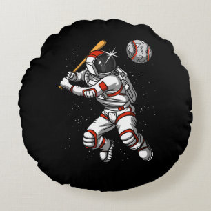 Space Astronaut Baseball Player Cosmic Planet Round Pillow