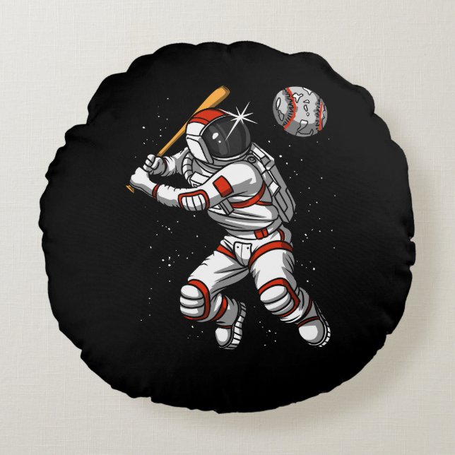 Space Astronaut Baseball Player Cosmic Planet Round Pillow (Front)