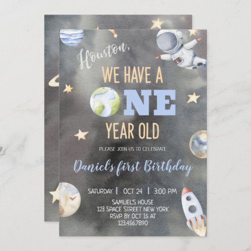 Space Astronaut Birthday One Year Invitation