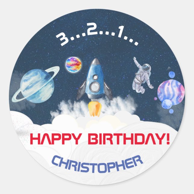 Space Astronaut Birthday party   Classic Round Sticker (Front)