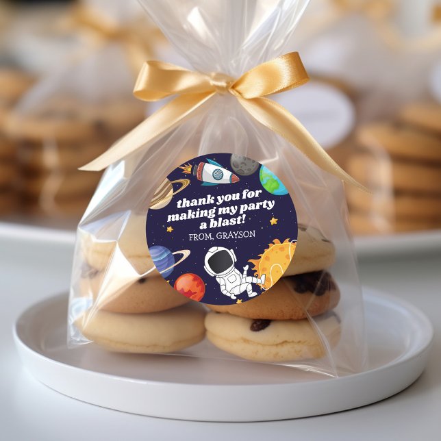 Space Astronaut Birthday Thank You Classic Round Sticker (Creator Uploaded)