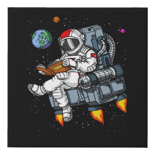 Space Astronaut Book Reading Nerd Cosmic Faux Canvas Print