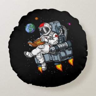 Space Astronaut Book Reading Nerd Cosmic Round Pillow
