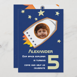 Space Astronaut Boy Cute Photo Birthday Party Invitation
