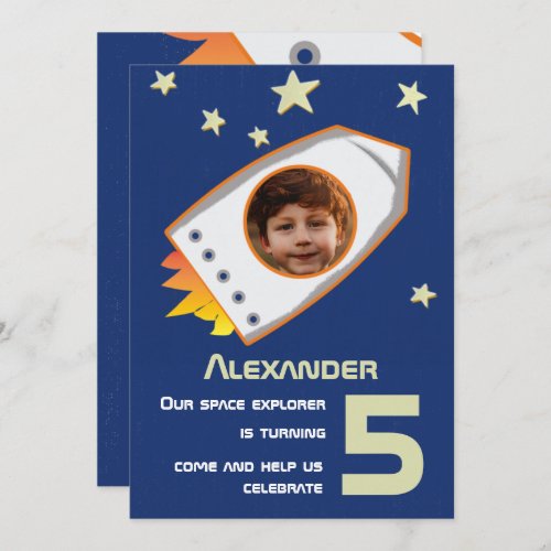 Space Astronaut Boy Cute Photo Birthday Party  Invitation