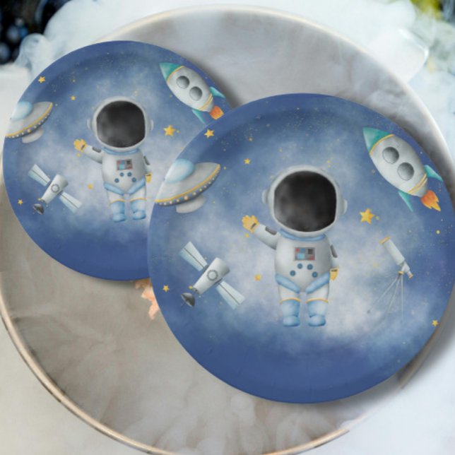Space Astronaut Boy rockets ufo stars Baby Shower  Paper Plates (Creator Uploaded)
