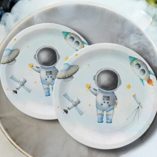 Space Astronaut Boy rockets ufo stars Baby Shower Paper Plates