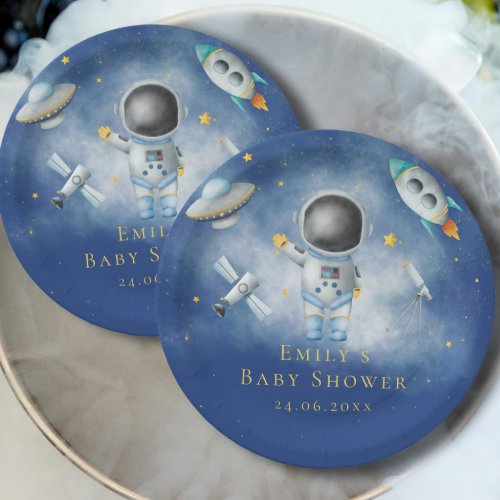Space Astronaut Boy rockets ufo stars Baby Shower Paper Plates