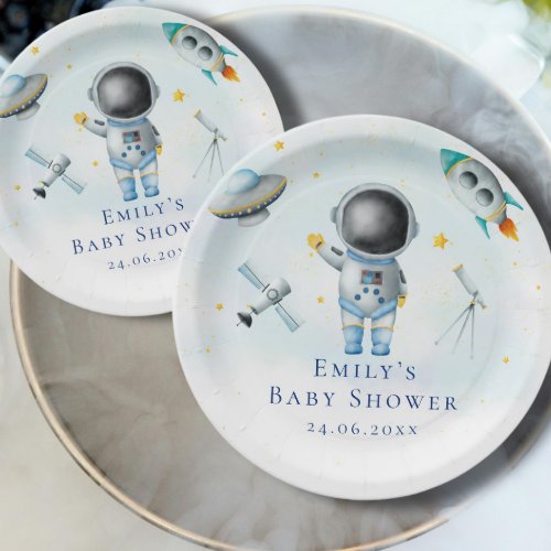 Space Astronaut Boy rockets ufo stars Baby Shower  Paper Plates