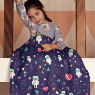 Space Astronaut Cartoon Pattern Baby Blanket
