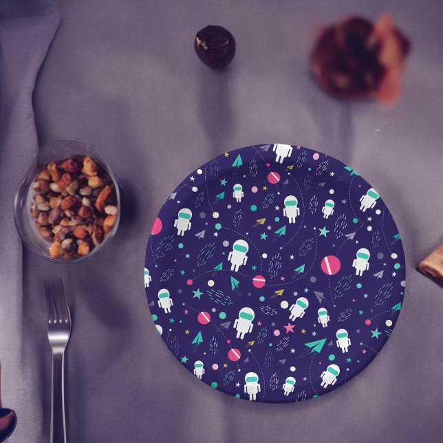 Space Astronaut Cartoon Pattern Paper Plates (planet space astronaut,birthday,wedding,baby shower,special occasion event paper plate party supplie)