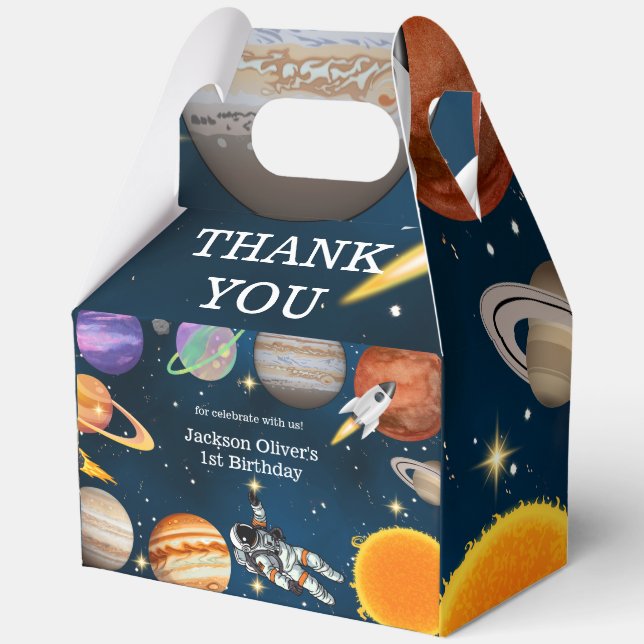 Space Astronaut First Birthday Party Favor Boxes (Front)