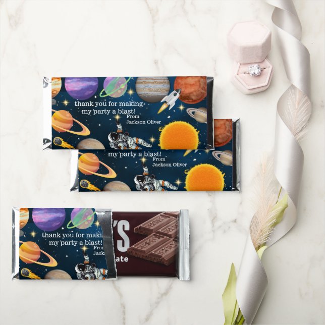 Space Astronaut First Birthday Party Hershey Bar Favors (Front)