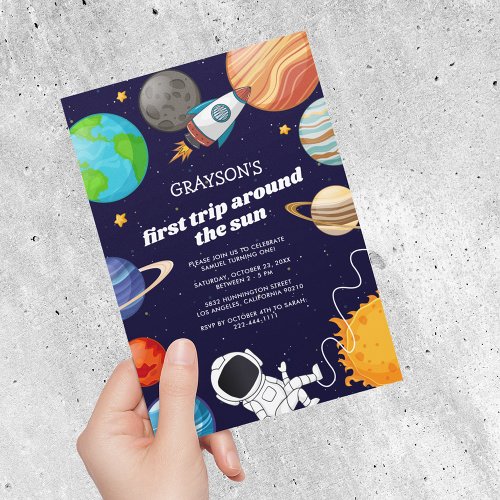 Space Astronaut First Birthday Party Invitation