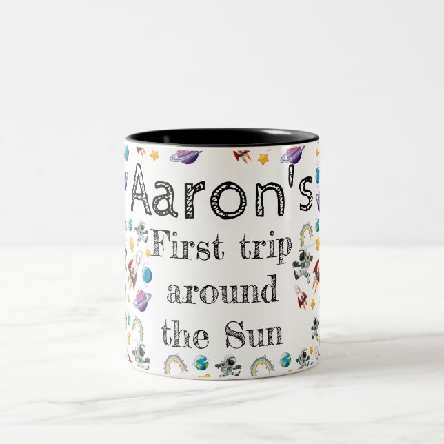 Space Astronaut First Birthday Party Invitation Two-Tone Coffee Mug (Center)