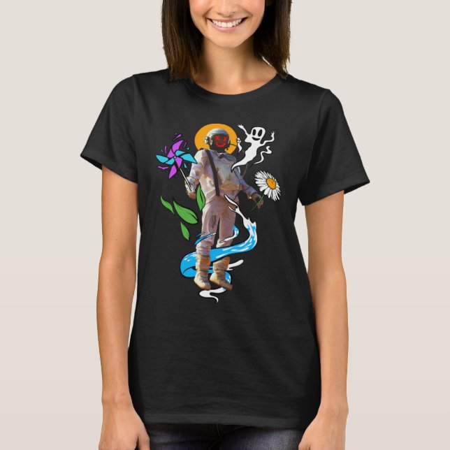 Space astronaut ghosts flower T-Shirt (Front)