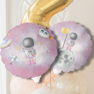 Space Astronaut Girl pink rockets star Baby Shower Balloon