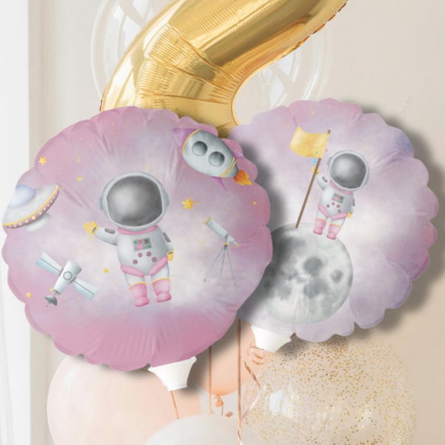Space Astronaut Girl pink rockets star Baby Shower Balloon (Creator Uploaded)