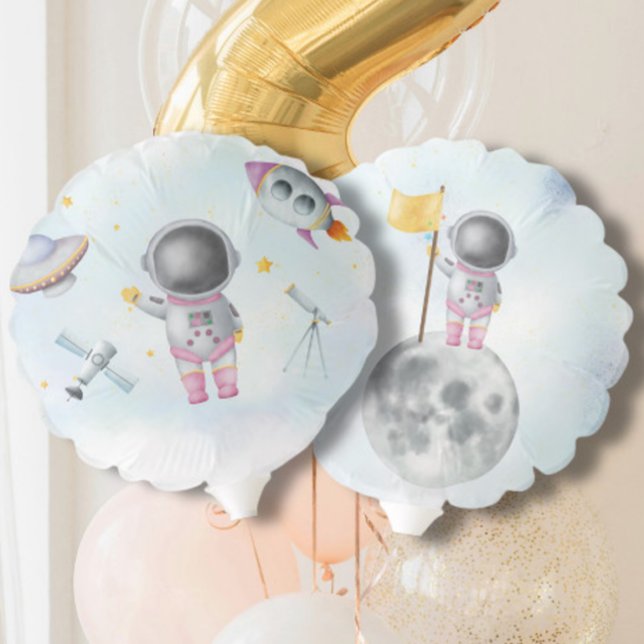 Space Astronaut Girl pink rockets star Baby Shower Balloon (Creator Uploaded)