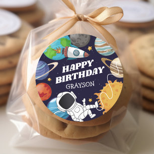Space Astronaut Happy Birthday Classic Round Sticker