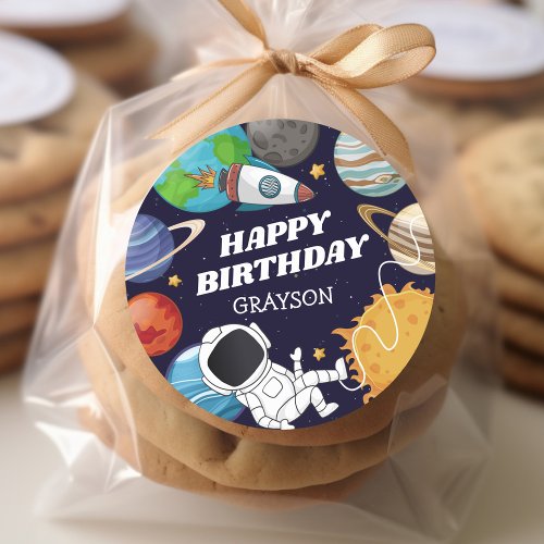 Space Astronaut Happy Birthday Classic Round Sticker