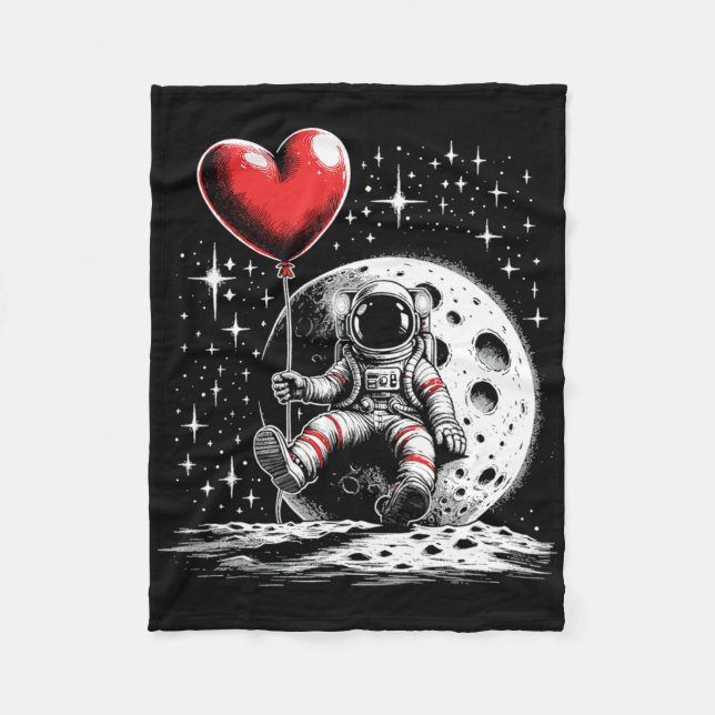 Space Astronaut Heart Bylloon Valentine's Day Vale Fleece Blanket (Front)