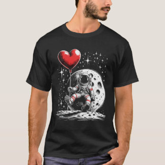 Space Astronaut Heart Bylloon Valentine's Day Vale T-Shirt