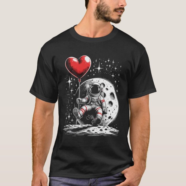 Space Astronaut Heart Bylloon Valentine's Day Vale T-Shirt (Front)