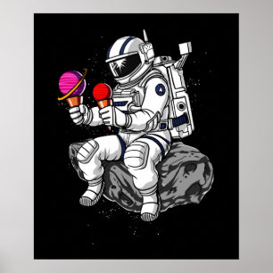 Space Astronaut Ice Cream Planets Cosmic Galaxy Poster